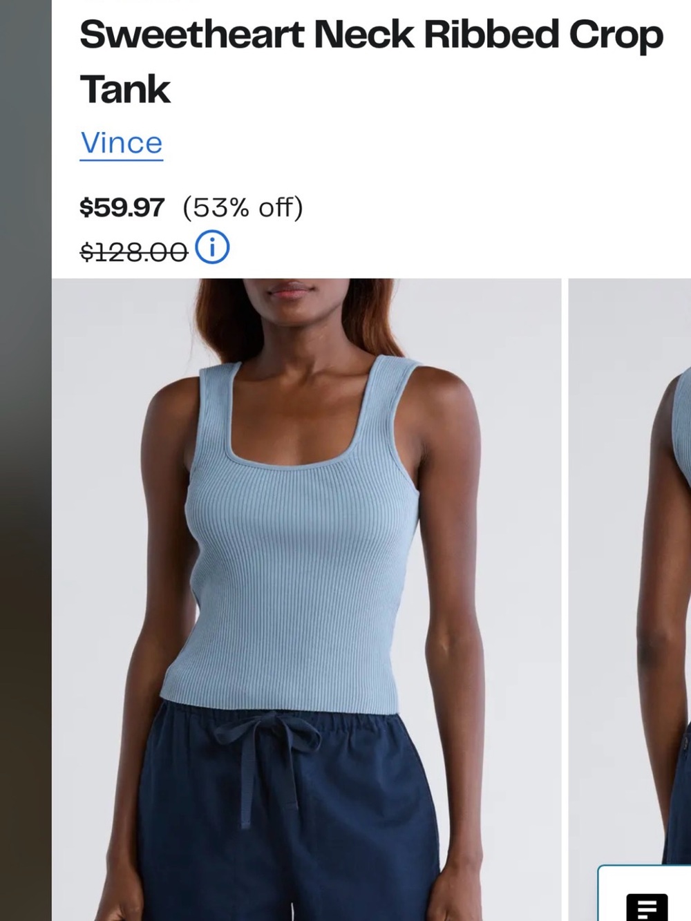 Vince Square-Neck Ribbed Tank Top in Topaz S/P